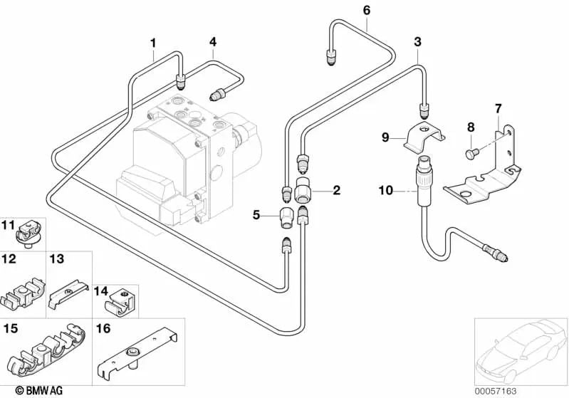 Manguera de freno trasera para BMW E38, E52 (OEM 34301163080). Original BMW.