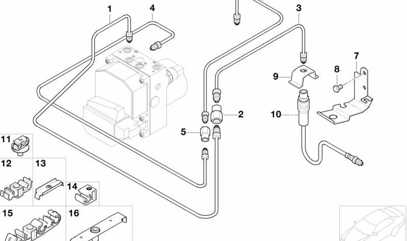 Soporte de manguera de freno derecha OEM 34301165676 para BMW Z8 (E52). Original BMW.