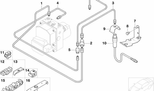 Soporte de manguera de freno derecha OEM 34301165676 para BMW Z8 (E52). Original BMW.