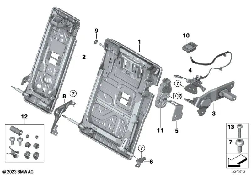 Soporte interior del respaldo izquierdo para BMW Serie 5 G31, G31N (OEM 52207422661). Original BMW.