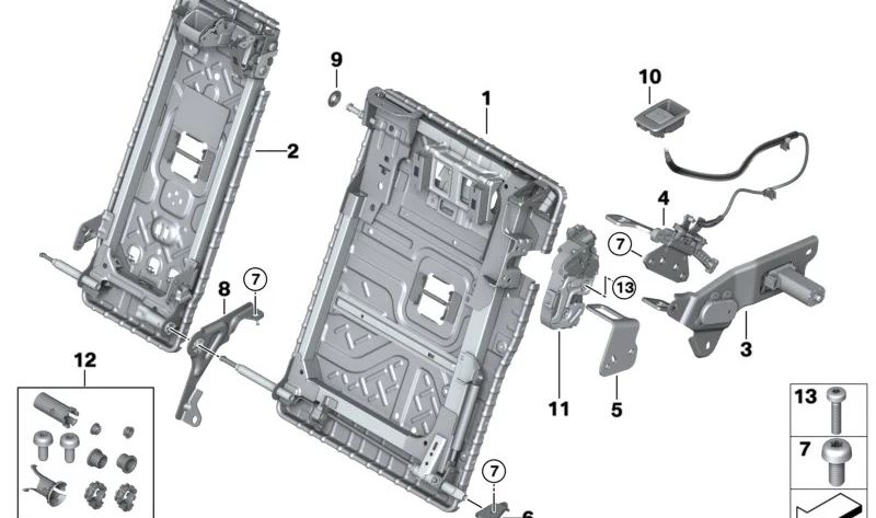 Estructura de asiento derecha OEM 52207399212 para BMW Serie 5 Touring G31. Original BMW.