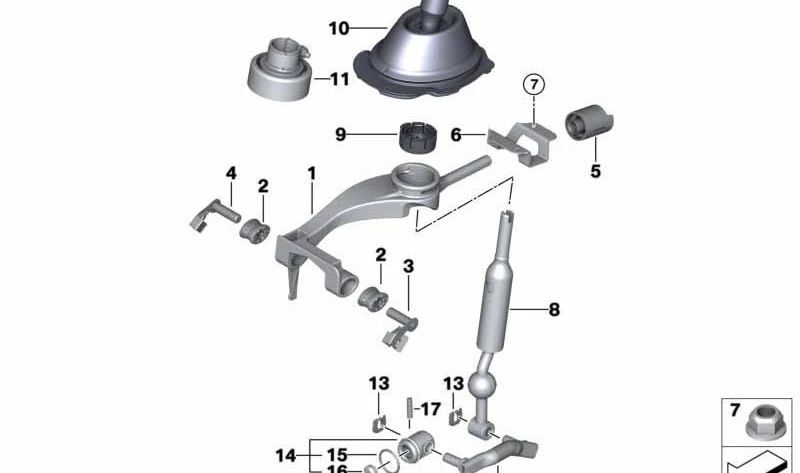 Brazo de cambio para BMW Serie 1 E81, E82, E87N, E88 (OEM 25117557351). Original BMW