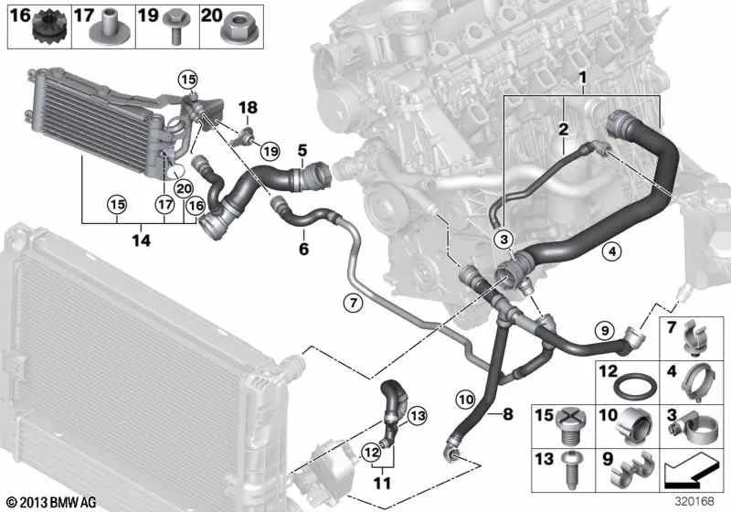 Tubo de Enfriador Superior para BMW E90N (OEM 17127805260). Original BMW