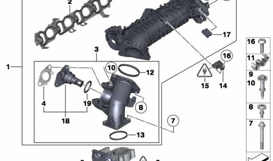 Collecteur d'admission pour BMW Series 1, 2, 3, 4 et X1. Modèles F20, F21, F22, E90, E91, F30, F31, F34, F36, E84. BMW d'origine.