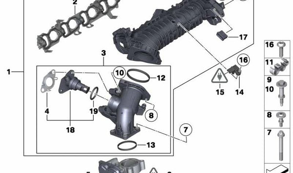 Colector de admisión para BMW Serie 1, 2, 3, 4 y X1. Modelos F20, F21, F22, E90, E91, F30, F31, F34, F36, E84. Original BMW.