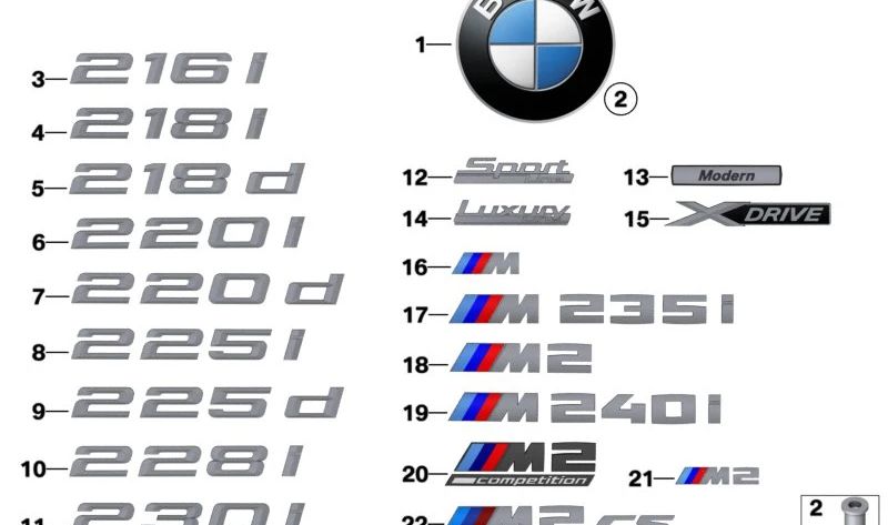 Emblema pegado atrás para BMW Serie 2 F87N (OEM 51138081148). Original BMW