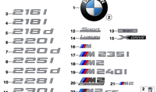 "M Performance" OEM 51147294499 pour BMW F22, F23, F87, F30, F31, F34, F32, F33, F36, F36, F07, F10, F11. BMW d'origine.