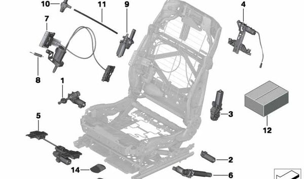 Motor ajuste ancho respaldo OEM 52107005422 para BMW E60, E61, F07, F10, F11, E65, E66, F01, F02, F04, E70, E71, E72. Original BMW.