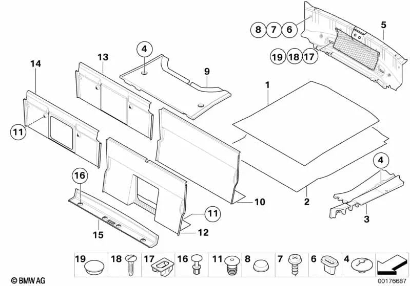 Alfombrilla para el maletero para BMW Serie 6 E63, E63N (OEM 51476968361). Original BMW.