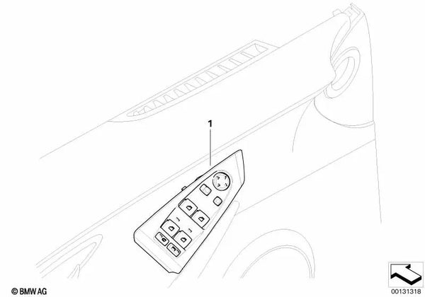 Interruptor del elevalunas del lado del conductor para BMW E63, E63N (OEM 61318029909). Original BMW.