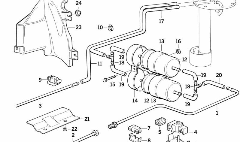 Tubería de retorno de combustible para BMW Serie 7 E32 (OEM 16121182417). Original BMW.