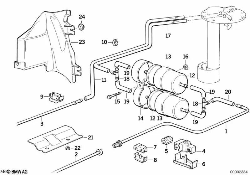 Tubería de suministro de combustible para BMW E34, E32 (OEM 16121182134). Original BMW.