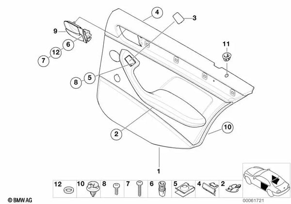 Revestimiento de puerta trasero izquierdo para BMW Serie 3 E46 (OEM 51428213919). Original BMW.