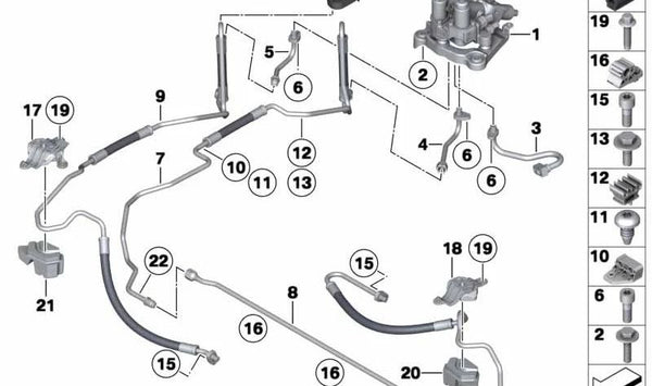 Tubería de presión para BMW Serie 5 F07, F10, F11, Serie 6 F06, F12, F13, Serie 7 F01, F02 (OEM 37136775164). Original BMW.