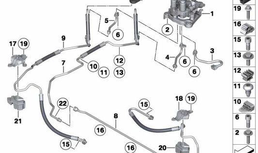 Soporte de tubo OEM 37136777225 para BMW Serie 5 (F07, F10, F11), Serie 6 (F06, F12, F13), Serie 7 (F01, F02). Original BMW