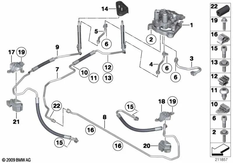 Druckleitung Schwenkmotor für BMW 5er F07, F10, F11, 6er F06, F12, F13, 7er F01, F02 (OEM 37136778093). Original BMW