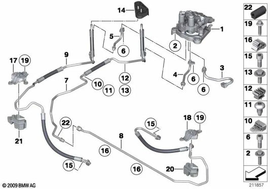 Druckleitung Schwenkmotor for BMW 5 Series F07, F10, F11, 6 Series F06, F12, F13, 7 Series F01, F02 (OEM 37136778093). Genuine BMW