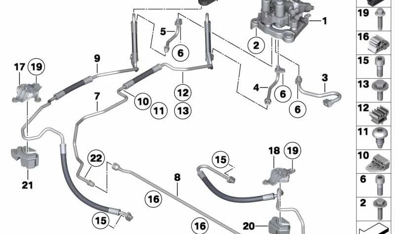 Soporte inferior izquierdo para BMW Serie 5 F07, F10, F11, Serie 6 F06, F12, F13, Serie 7 F01, F02 (OEM 37106785437). Original BMW