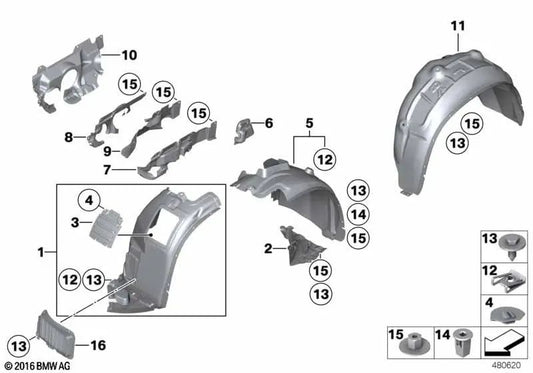 Encapsulación diésel delantero izquierdo para BMW Serie 1 E81, E82, E87, E88 Serie 3 E90, E91, E92, E93 X1 E84 (OEM 51717131711). Original BMW