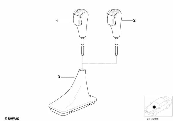 Cubierta de la palanca de cambios de cuero para BMW Serie 3 E46 (OEM 25161423135). Original BMW