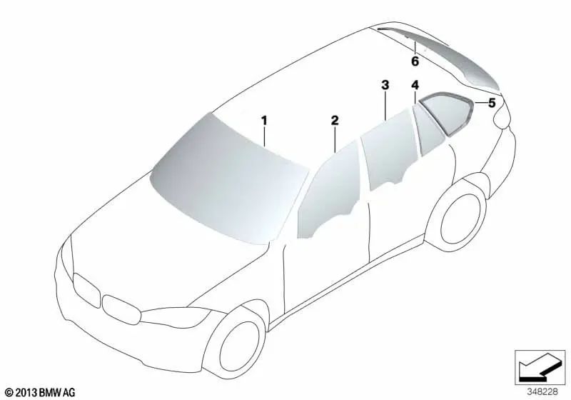 Ventana lateral fija negra trasera derecha para BMW X5 F15, F85 (OEM 51377305772). Original BMW