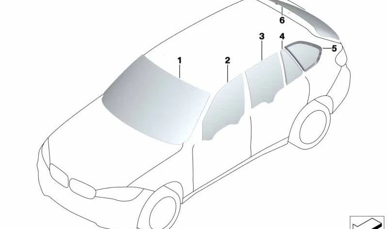 Rechte Vordertürseite Glas für BMW X5 F15, F85 (OEM 51337470632). Original BMW