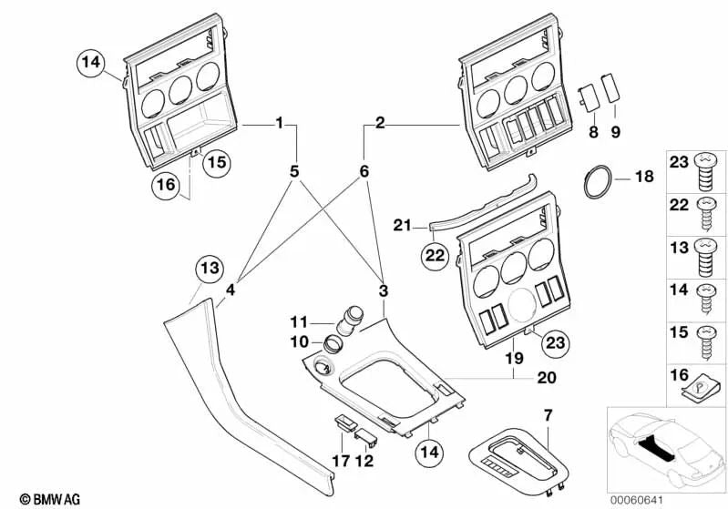 Revestimiento de Consola de Cuero Derecho para BMW E46, F30, F80 (OEM 51168401132). Original BMW