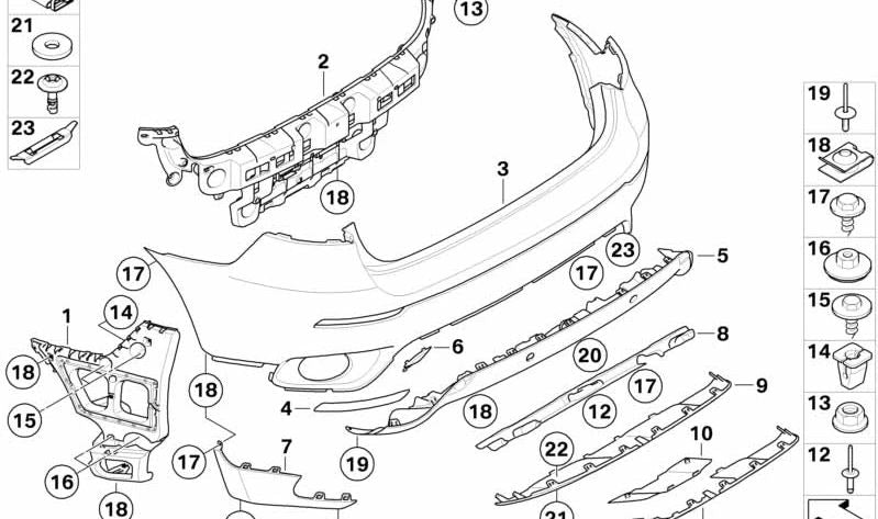 Revestimiento parachoques imprimado trasero para BMW E71 (OEM 51127210649). Original BMW.