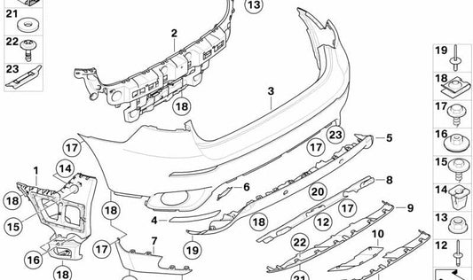 Revestimiento parachoques imprimado trasero para BMW E71 (OEM 51127210649). Original BMW.