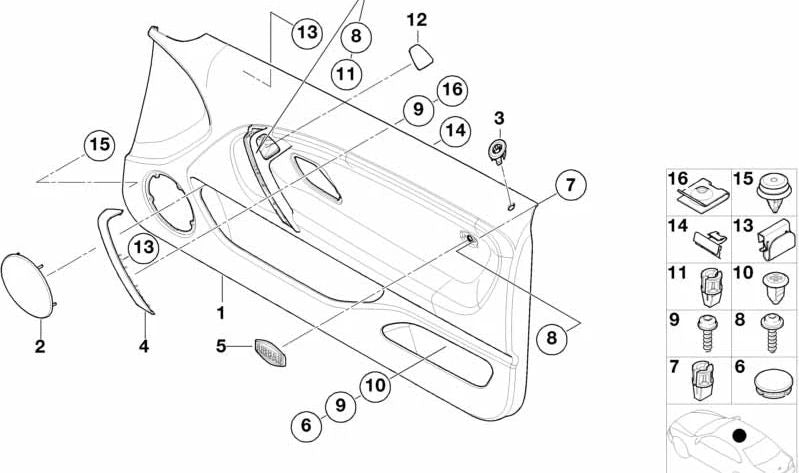 Sujetador para BMW Serie 1 E87, Serie 3 E46, E90, E91, E92, E93, X1 E84, X3 E83 (OEM 51418225552). Original BMW.