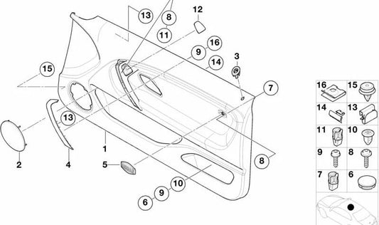 Revestimiento de puerta izquierda para BMW E46 (OEM 51418267055). Original BMW