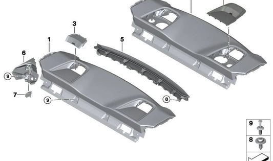 Cubierta de salida del cinturón izquierda para BMW G42, G87 (OEM 51465A04FD5). Original BMW