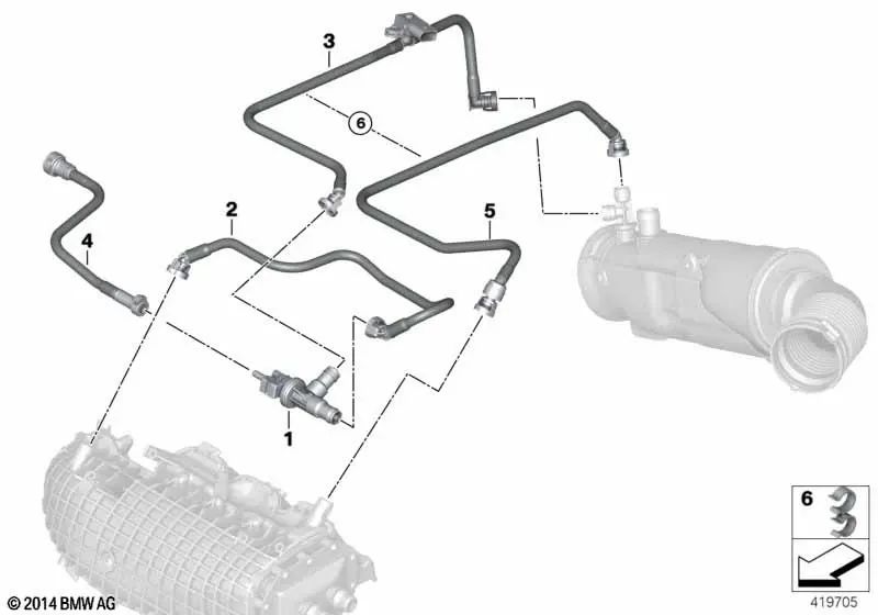 Línea de ventilación del tanque para BMW I12, I12N, I15 (OEM 13908638726). Original BMW.