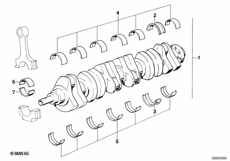 Kurbelwelle ohne Lager für BMW E36, E34, E39, E38 (OEM 11212242897). Original BMW