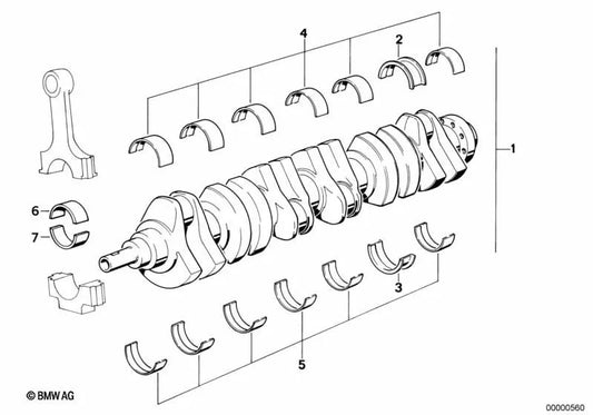 Kurbelwelle ohne Lager für BMW E36, E34, E39, E38 (OEM 11212242897). Original BMW