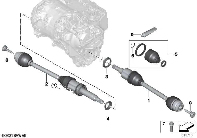 Eje de transmisión delantero derecho para BMW I20 (OEM 31605A09CA2). Original BMW