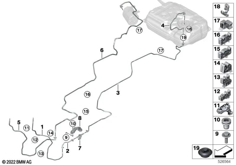 Clip pour BMW X5 F95, G05, G18, X6 F96, G06, X7 G07, XM G09 (OEM 16127465194). BMW d'origine.