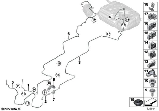 Vorderes Kraftstoffversorgungsrohr für BMW X5 G05, G05N, X6 G06, G06N, X7 G07, G07N, XM G09 (OEM 16129844642). Original BMW.