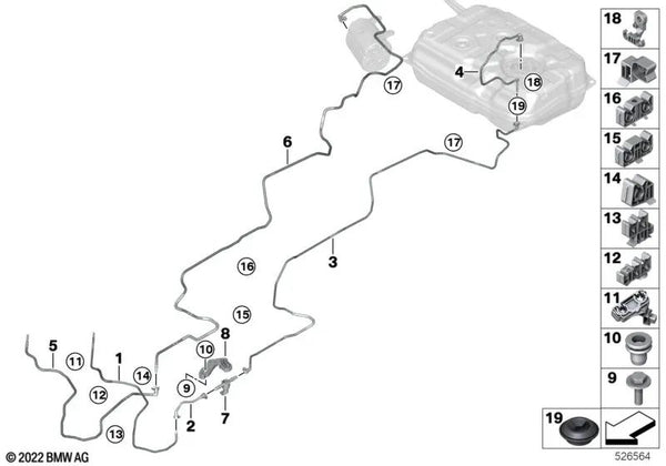 Tubería de suministro de combustible delantera para BMW X5 G05, G05N, X6 G06, G06N, X7 G07, G07N, XM G09 (OEM 16129844642). Original BMW.