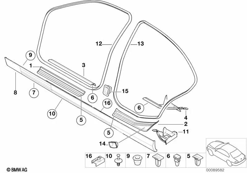 Cubierta de entrada trasera derecha para BMW Serie 3 E46 (OEM 51478233474). Original BMW