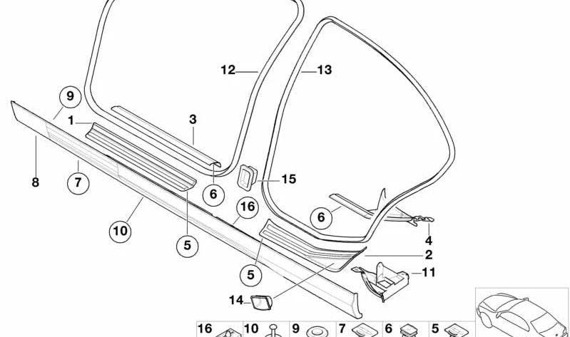 Rear right cover for BMW 3 Series E46 (OEM 51477893998). Original BMW