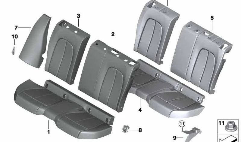 Sedile posteriore di backup in schiuma OEM 52207457928 per BMW F40. BMW originale.