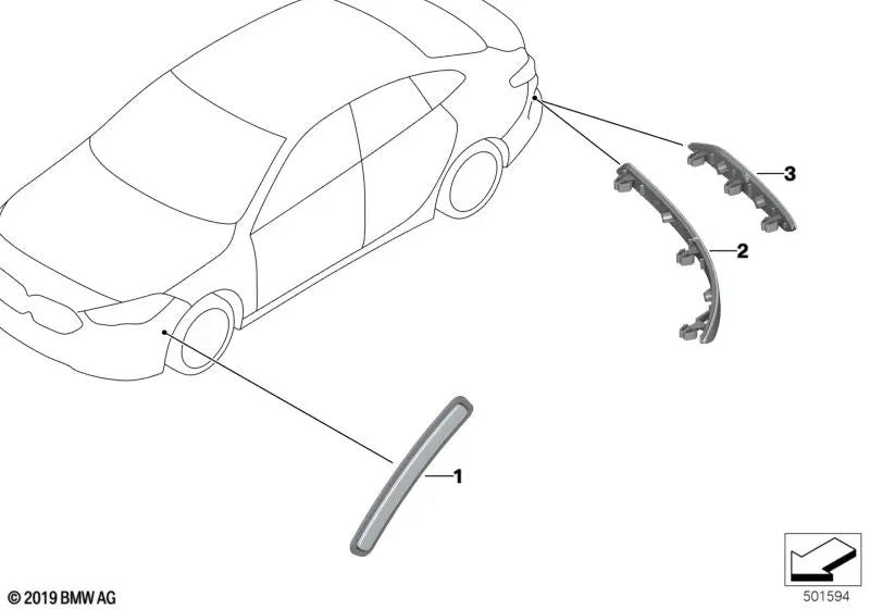 Linker Seitenmarkierungsreflektor für BMW F44 (OEM 63147474559). Original BMW