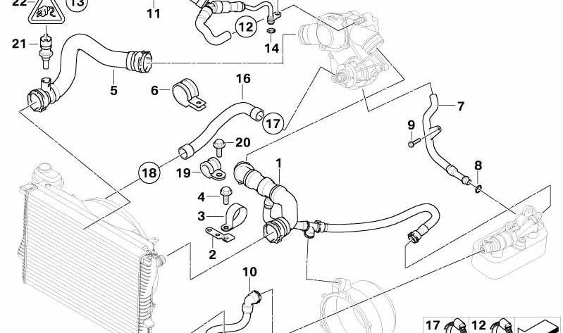 Water hose for BMW E39, E38 (OEM 11531711385). Original BMW