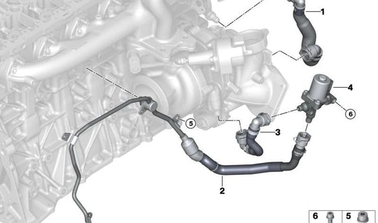 Turbolader-Absperrventilrohr für BMW 3er G20, G21, 4er G22, G23, 5er G30N, 6er G32N, 7er G11N, 8er G14, X3 G01, X4 G02, X5 G05, X6 G06, X7 G07 (OEM 11538475192). Original BMW