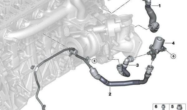 Tubería Válvula de Cierre del Turbocargador para BMW Serie 3 G20, G21, Serie 4 G22, G23, Serie 5 G30N, Serie 6 G32N, Serie 7 G11N, Serie 8 G14, X3 G01, X4 G02, X5 G05, X6 G06, X7 G07 (OEM 11538475192). Original BMW