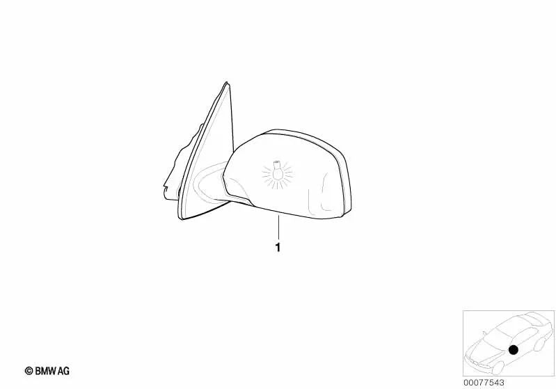 Espejo exterior sin cristal calefactado derecho para BMW X5 E53 (OEM 51167039928). Original BMW