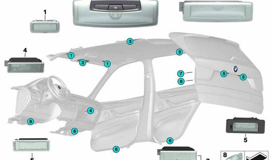 Luz interior trasera para BMW X6 F16, F86 (OEM 63319356471). Original BMW