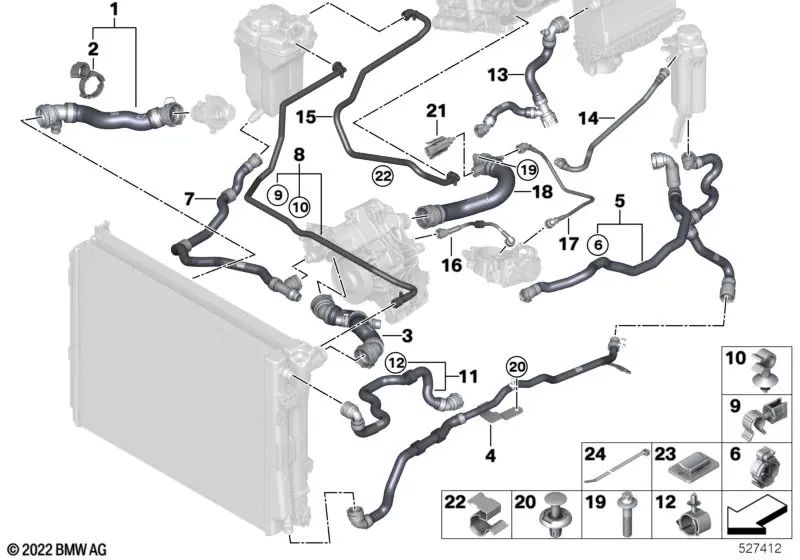 Coolant line for BMW G87, G80, G82 (OEM 17128096449). Original BMW.