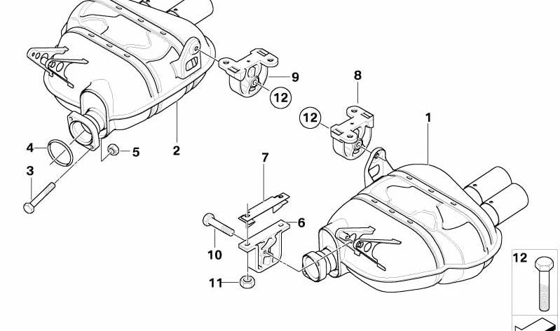 Rear left silencer for BMW E85, E86 (OEM 18107836635). Original BMW